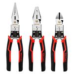 MAXPOWER 3-Pack Pliers Set, 5 in 1 Multifunctional Wire Stripper Crimper Cutter, Long Nose Pliers, Diagonal Cutting Pliers and Linesman Pliers, 8 Inch