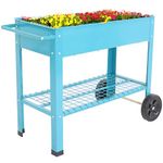 Sunnydaze Raised Garden Bed with Handlebar and Wheels - Galvanized Steel - Outdoor Mobile Elevated Planter Box Cart - 43-Inch - Grow Vegetables and Plants on The Patio, Deck, or Yard - Blue