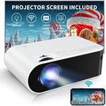 Mini Projector with Projector Screen, BACAR 6000 Lux Portable Projector Support 1080P HD 200" Display Compatible with HDMI USB VGA AV TF iOS & Android PS5 Home Outdoor Movie Projector