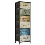 CAIYUN Chest of Drawers Bedroom with 6 Drawers, Tall Fabric Dressers with Flower Printing, Dresser for Entryway Hallway Living Room, Closet Storage Drawer, Bedside Table