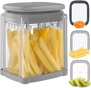 Vihoom Coupe Frites Manuel, Coupe Frite Rapide avec 3 Lames en Acier Inoxydable, Coupe Pomme de Terre pour Frite, Coupe Legumes Multifonctions Parfait pour Fruits et Légumes
