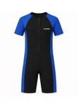 Shifter Unisex Short Sleeve Full Body Swim Suit | Front Zip Swimming Costume | Quick Dry Stretch Fabric | for Swimming, Water Sports & Training (in, Age, 13 Years, 14 Years) Blue