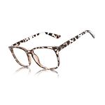 TIJN Blue Light Blocking Glasses Computer Glasses Game Eyewear Non-prescription Eyeglasses Frame with Clear Lenses for Women (Leopard(Blue Light Blocking Lens))(Size:M)