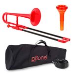 pBone Mini Plastic Trombone with Mouthpiece and Carry Bag Kids Beginner Children - Red