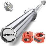 LEEWAY Olympic Barbell Bar 7 feet| Weight Bar for Weightlifting, Powerlifting, CrossFit, Gym Home Exercises rod (49mm Outer Diameter) For 2" Plates with Barbell Clamps (Olympic Barbell 7 ft- Silver)