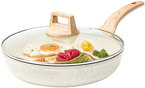 CAROTE 24cm/1.6L Non Stick Pan with Lid, Induction Pan for Cooking, Granite Fry Pan Non Stick Cooking Pan, Omlette Pan Egg Pan