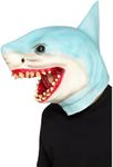 Smiffys Shark Overhead Mask, Blue Latex, Party Animals Fancy Dress, Animal Dress Up Masks