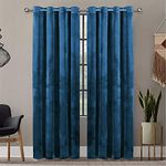 Oxford Homeware Navy Curtains 66x54 for Bedroom – Thermal Insulated Crushed Velvet Eyelet Curtains for living room + 2 Tie Backs (168cm x 137cm)