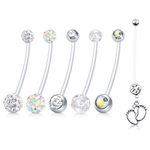 JFORYOU 6 Style Pregnancy Maternity Flexible Bioplast Long Belly Button Rings Navel Retainer Body Piercing 14G 1&1/2 Inch Length