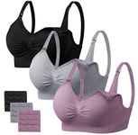 Angelhood Nylon Blend Womens Seamless Sleep Nursing Bra,breastfeeding Maternity Bra With Remove Bra Pads Extenders Pack of 3, Black/grey/purplebean, Xx-large