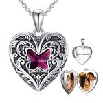 SOULMEET Heart Shaped Purple Crystal Butterfly Locket Necklace That Holds 2 Pictures Photo Sterling Silver Custom Jewelry Personalized Locket Necklace (Custom Photo & Text)