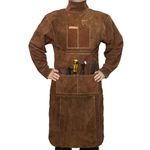 YESWELDER Leather Welding Apron with Sleeve and 6 Pockets, Heat Flame Resistant Cowhide Welder Apron, Brown, Brown, X-Large