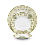 Noritake Japan - Porcelain Dinner Set of 5 pcs, Service for 1 - Luxury Dining and Kitchen Set - Hearth Collection Petite Fleur Golden Dinnerware Set