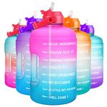 QuiFit 1 Gallon Water Bottle - with Straw & Motivational Time Marker Leak-Proof BPA Free Reusable Gym Sports Outdoor Large(128OZ) Capacity Water Jug(Pink/Blue Gradient,1 Gallon)