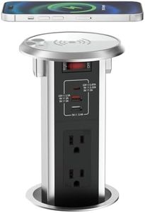 Automatic Pop up Outlet for Countertop with 15W Wireless Charger, 4" Hole Hidden Recessed Pop Up Socket,PD 20W USB C,2 TR AC Plug,2 USB A Desk Charging Station for Conference Kitchen Workbench