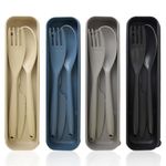 Large Cutlery Set for 4, Wheat Straw Utensil Set with Spoon Knife Fork, Portable Travel Cutlery Set with Case for Adult Kids Camping Picnic Birthday Work (Black+Grey+Dark Blue+Beige)