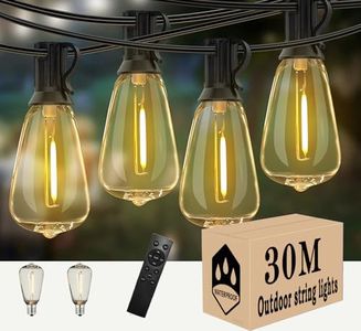 LED Outdoor String Lights 30M/100FT 50 (+2) shatterproof Bulbs Waterproof Patio Chandelier Decorative Lights Balcony Lights (30M)