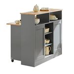 SoBuy FSB36-HG, Kitchen Island Sideboard with 2 Sliding Doors and Foldable Worktop, Kitchen Dining Room Sideboard Storage Cabinet Cupboard, Grey & Natural