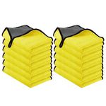 URAQT Microfibre Cleaning Cloths, 12 Pack Car Cleaning Cloths, Two-layer Thickened Microfibre Towels, Lint Free Super Absorbent Cleaning Towel for Car Washing, Drying, Detailing, Yellow, 40x30cm