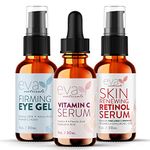 Eva Naturals Facelift in a Bottle - 3-in-1 Anti-Aging Set with Retinol Serum, Vitamin C Serum and Eye Gel - Formulated to Reduce Wrinkles, Fade Dark Spots and Treat Under-Eye Bags