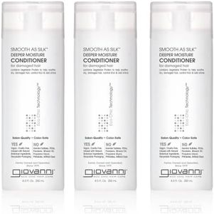 GIOVANNI Smooth As Silk Deeper Moisture Conditioner - Calms Frizz, Adds Moisture, Detangles, Wash & Go, Co Wash, Infused with Natural Botanical Ingredients, Color Safe, Sulfate Free - 8.5 oz (3 Pack)