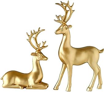 FANTESTICRYAN 2pcs Reindeer Sculpture Gold Resin Christmas Elk Statues Home Office Decorative Displays for Living Room, Bedroom, Bathroom, Bookshelf, Desktop, Cabinets (Golden Large)