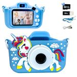 Unicorn Kids HD Digital Camera Toys with 32GB SD Card for 5 6 7 8 Year Old Boys Girls, with Video, Christmas Birthday Festival Gifts for Kids, Selfie Camera for Kids (Blue)