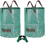 2Pcs 300L Heavy Duty Large Garden Waste Bags(H84cm,D67cm)&1 Gardening Gloves,Refuse Bags Garden Rubbish Bag Reusable Garden Waste Sacks,Grass Cutting Bags Leaf Bags Gardening Bags Sacks with Handles