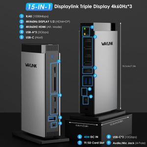 WAVLINK USB C Docking Station – Triple Monitor 4K, 100W, 3 HDMI, 5 USB, Ethernet