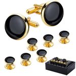 HAWSON Trendy Round Black Enamel Gold Plated Tuxedo Shirt Studs and Cufflinks Set