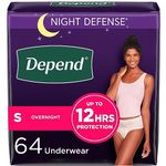 Depend Night Defense Adult Incontinence Underwear for Women, Disposable, Overnight, Small, Blush, 64 Count