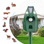 Solar Powered Animal Deterent, Ultrasonic Animal Control Device with Motion Sensor and FIashing Light, Waterproof Outdoor Animal Repellent for Deer Squirrel Raccoon Cat Bobcats, Frequency 18kHZ