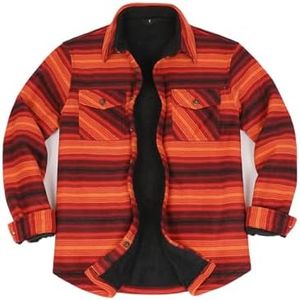 Fleece Flannel Shirt Jacket for Men Sherpa Lined Fall Winter Outdoor Oversized Plaid Shacket Coat Stripe Blaze XXL