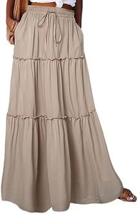 Happy Sailed Plus Size Skirts for Women Trendy Beach Outfits Boho Style Elastic High Waist A Line Flowy Long Maxi Skirt with Pockets Apricot XL