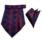VOICI France Men's Cravats Ascot Neck Tie Pocket Square Combo Satin Microfiber fabric Free Size (Blue Red Paisley)