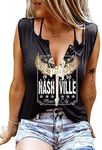 Music City Tank Tops for Women Vintage Rock Graphic Tanks Retro Band Sleeveless Shirt Vest, Black, Small