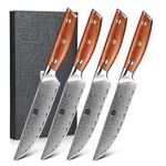 XINZUO Damascus Steel 4Pcs Steak Knife Set, 12.7cm Premium Dinner Knife Set Sharp Kitchen Table Knives -Straight Edge Blade -Triple Rivet -with Gift Box -Ergonomic Rosewood Handle-Yi Series