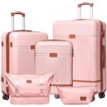 Krute Luggage Set 5 Piece Suitcase Set Carry-On Luggage,PC ABS TSA Lock Hard Shell Lightweight Checked Luggage Set with Spinner Wheels (Pink)