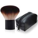 Kabuki Face Brush Professional Mushroom Shaped Soft Foundation and Powder Makeup Brush with Black Travel Bag for Mineral Blending Blush Buffing or Nail Arts Dust Clean