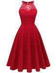 Bbonlinedress Women Summer Floral Lace Halter Dress Wedding Cocktail Party Vintage Homecoming A-Line Dress Red S