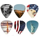 Unique Guitar Picks 12 Medium Gauge Pack with Picks Holder and Plastic Picks Box, SUNLP American Style Themed Guitar Cool Picks for Bass Electric Guitar Acoustic Guitar Lovers guitarists gift