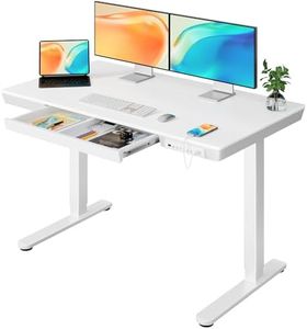 ErGear Standing Desk with Drawer, 48x24 inch One Piece Top Height Adjustable Desk, Electric Standing Desk with Charging Ports, Sit Stand Up Desk for Home Office(White Wood Top)