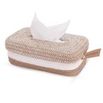 DENOVA Cotton Tissue Box Holder, Handcrafted Tissue Container for 100 Pulls Natural Tissue Holder for Office Living Bedroom Car Desk Dining Table Home Decor (Rectangle, Natural)