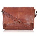 Real Leather Messenger Bag for Men and Women - Laptop Briefcase Bag For College, Office, Adjustable Shoulder Strap Satchel (Cognac)