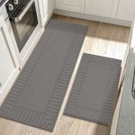 BEQHAUSE Kitchen Rugs Washable Kitchen Mats Floor Non-Slip Kitchen Mats Absorbent Kitchen Runner with TPR Non Skid Backing,Set of 2(60X89cm+60X152cm,Grey)