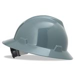 MSA 475367 V-Gard Full-Brim Hard Hats, Ratchet Suspension, Size 6 1/2-8, Gray