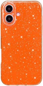 Hython Case for iPhone 16 Plus Case Glitter Cute Sparkly Shiny Bling Sparkle Phone Cases 6.7", Thin Slim Fit Soft TPU Bumper Shockproof Rubber Protective Cover for Women Girls Girly, Bright Orange