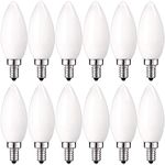 Luxrite 5W Frosted E12 LED Bulb 60W Equivalent, 2700K Warm White, 450 Lumens, Dimmable Candelabra LED Bulbs, Torpedo Tip Glass, LED Candle Light Bulbs, UL Listed (12 Pack)