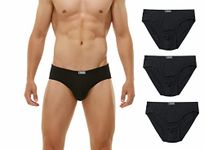 KNITLORD Men's Briefs Bamboo Underwear Soft Mid/Low Rise Briefs 3 Pack (Black, M)