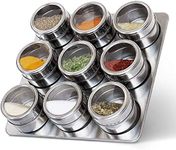 PARATPAR MALL Kitchen,Restaurants Storage 9 Pcs Masala Box With Tray Stainless Steel Magnetic Spice Round Storage Jar and Spray Masala Tins Container with Rack Holder tool (silver).